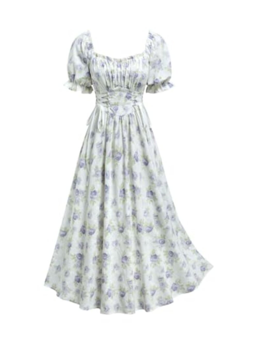 Plus Size Cottagecore Midi Dress Square Neck Flutter Sleeve Floral